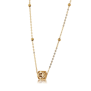 Ladies' Geometric Shape Pendant with Beaded Accent Chain in 10K Yellow Gold - TRF039407Y17@