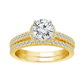 Noventa 1-1/4 ct. tw. Round Brilliant Diamond Halo Wedding Set in 14K Yellow Gold - RB-9004-A78Y4