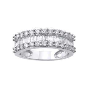 1 ct. tw. Round Brilliant and Baguette Diamond Anniversary Band in 10K White Gold 