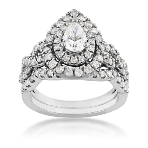 Amaura 1-1/2 ct. tw. Pear Diamond Double Halo Infinity Band Wedding Set in 14K White Gold - FRB-0076A44W4