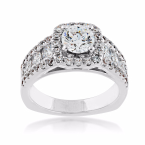 Valina 1.23 ct. tw. Round Diamond Band & Halo Semi-Mount Engagement Ring in 14K White Gold - R9853W@ALLOY