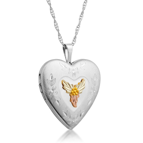 Black Hills Gold Ladies' Small Heart Locket with Flower Etching in Sterling Silver - MR20323