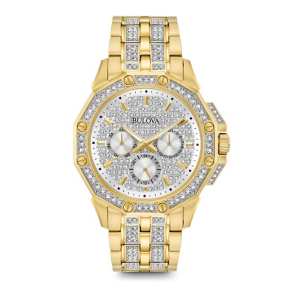 Bulova Crystal Collection Men's Embellished Watch with Multifunction Movement in Gold-Tone Stainless Steel - 98C126