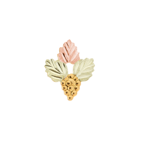 Yellow gold bunch of grapes tie tack with pink and green gold leaves