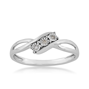 3-Stone Diamond Promise Ring with Miracle Plated Halos in 10K White Gold - FR30176DIA-10
