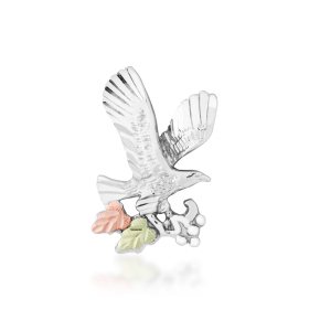 sterling silver eagle tie tack with pink and green gold leaves