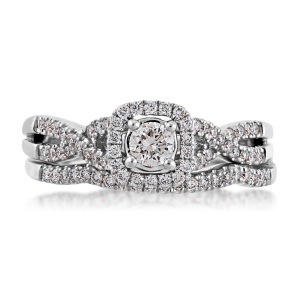  True Promise 5/8 ct. tw. Round Brilliant Diamond Halo Wedding Set with Infinity Inspired Band in 10K White Gold - RB802764D10W