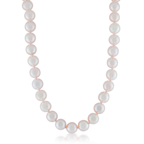 8-8 1/2MM Genuine Akoya Pearl Necklace with Corrugated Ball Clasp in 14K Yellow Gold - NC-88-EZZ-RD-14K
