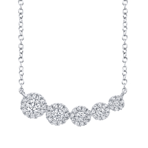 Shy Creation 1/3 ct. tw. Diamond Halo 5-Stone Graduated Curved Bar Necklace in 14K White Gold