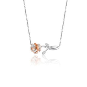 Enchanted Disney Belle 1/20 ct. tw. Sideways Rose Necklace in Sterling Silver and 10K Pink Gold-NKO2010SP1PDSRD 
