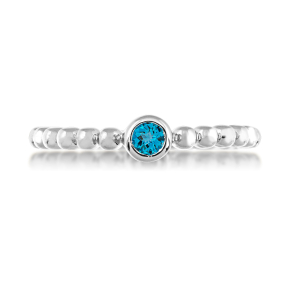 3MM Genuine Round Blue Topaz Bezel Set Stackable Ring in 10K White Gold - R38915BT@