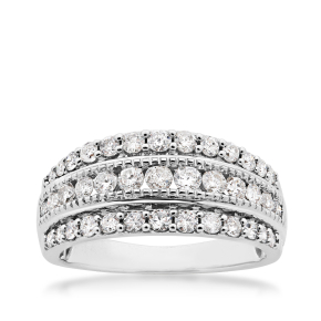 1 ct. tw. Three Row Anniversary Diamond Ring with Milgrain Detailing in 10K White Gold - SKR18910-100-10KW