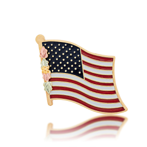 USA Flag Lapel Pin with Black Hills Gold in 12K Yellow Gold -GLTT990FLAG