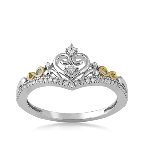 diamond heart tiara white and yellow gold promise ring