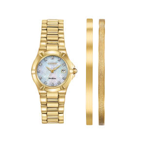 Citizen ladies' Stainless Steel with White Dial and Diamond Markers Watch Set with Two Bangle Bracelets - EW1532-61D