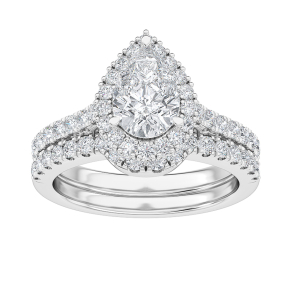 Adamante 1 ct. tw. Lab-Grown Pear Diamond Halo Wedding Set in 14K White Gold - LG-ARB9248HS114W
