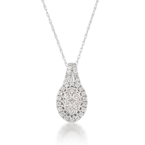 Fairytale Oval Cluster Halo Pendant White Gold