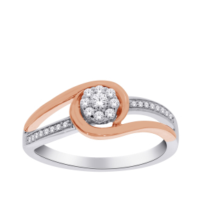 Diamond cluster promise ring in pink and white gold