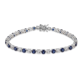 Created Blue and White Sapphire Bracelet in Sterling Silver -AB15059-SCCW