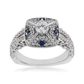 Valina 1/3 ct. tw. Diamond & Sapphire Vintage Halo Semi-Mount Engagement Ring with Filigree Detailing in 14K White Gold - RQ9862WP