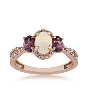 opal, garnet, and diamond pink gold ring