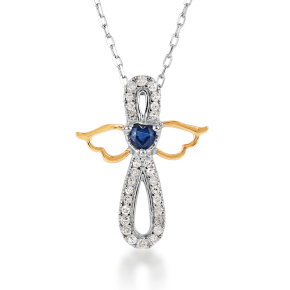 Infinite Love Heart Sapphire & 1/7 ct. tw. Infinity Angel Pendant in Sterling Silver & 10K Yellow Gold