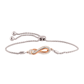 Infinite Love 1/4 ct. tw. Diamond Infinity Bolo Bracelet in Sterling Silver & 10K Pink Gold