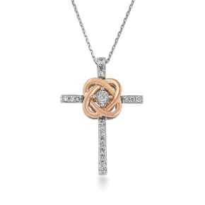 Love Knot 1/10 ct. tw. Diamond Cross Pendant in Sterling Silver and 10K Pink Gold - US00853PC0010