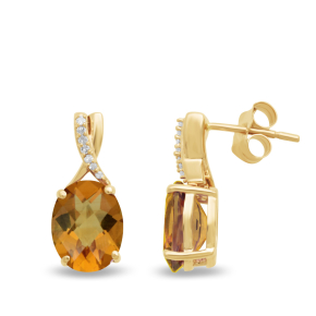citrine and diamond yellow gold earrings