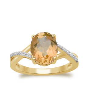 oval citrine and diamond yellow gold ring