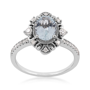 oval aquamarine and diamond white gold ring