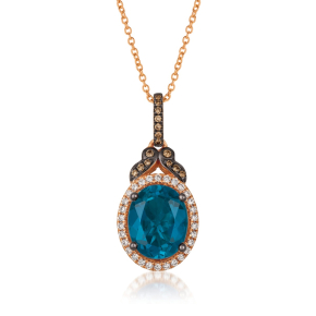 oval blue topaz and diamond pink gold pendant