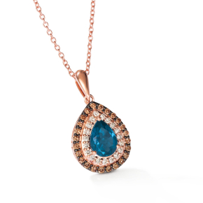 pear blue topaz and diamond pink gold pendant