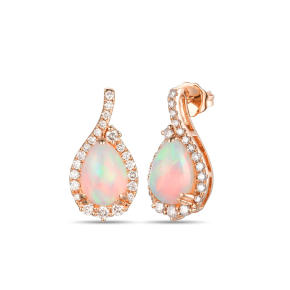 pear opal and diamond pink gold earrings