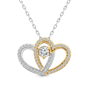 1/2 ct. tw. Diamond Double Heart Pendant in 10K White & Yellow Gold