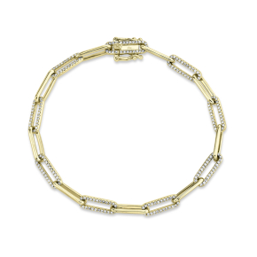 Diamond paperclip chain bracelet in yellow gold