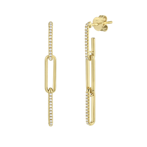 Diamond paperclip chain dangle earrings in yellow gold