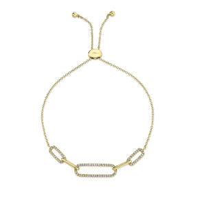 Diamond paperclip link bolo bracelet in yellow gold