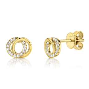 Shy Creation 1/10 ct. tw. Diamond Pave Circle Fashion Earrings in 14K Yellow Gold