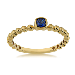 Genuine Square Bezel Set Blue Sapphire Stackable Ring in 10K Yellow Gold  - R38914SA