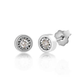 1/10 ct. tw. Round Bezel Set Diamond Earrings with Miracle Plating in 10K White Gold - JY0327-RH10W 