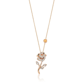 Enchanted Disney 1/10 ct. tw. Belle Rose Pendant with Citrine Checkerboard Accent in 10K Pink Gold - PDO3274SP1PDSRD