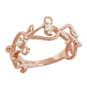 Black Hills Gold .06 ct. tw. Round Diamond Ring with Vine & Leaf Accents in 10K Pink Gold - G-1800D-R 
