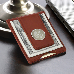 Personalized Monogram Brown Leather Wallet & Money Clip -GC1074