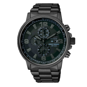 Citizen Men's NightHawk Blackout Chronograph Watch with Stainless Steel Link Band - CA0295-58E