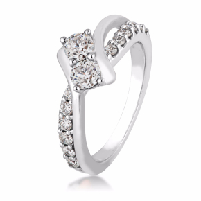 2BeLoved 1 ct. tw. Classic 2-Stone Diamond Anniversary Ring in 10K White Gold - RE-7670-A50- 14W