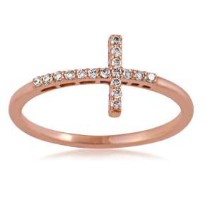 1/8 ct. tw. Diamond Pave Cross Ring in 10K Pink Gold - FR30292DIA-10KP