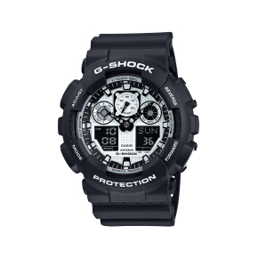 Casio G-Shock Men's Black Watch with Black and White Muliti-Functional Face and Resin Band - GA100BW-1A-G
