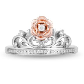 Enchanted Disney Belle 1/10 ct. tw. Rose Tiara Ring in Sterling Silver and 10K Pink Gold Rose - RGO8210SP1PDSRD
