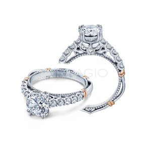 Verragio 3/8 ct. tw. Prong Set Diamond Band Round Semi-Mount Engagement Ring in 14K White & Pink Gold - D-103L